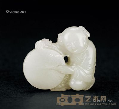 明 白玉童子敲锣 4.2cm