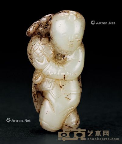 宋 带皮白玉童子玩绣球 6.5cm