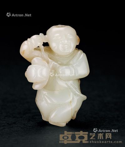 宋 白玉雕童子抱荷花 6.2cm
