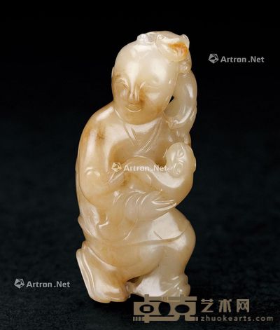 宋 黄玉雕童子抱双喜 6.3cm