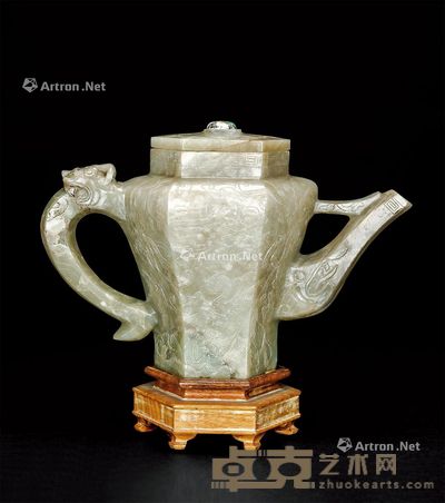 明 罕有黄玉刻龙纹酒壶 25×16cm