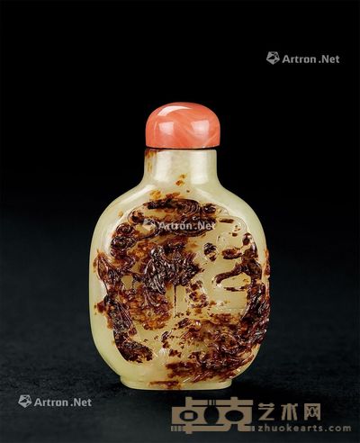 17世纪 黄玉带皮鼻烟壶巧雕寿星图 6.5cm