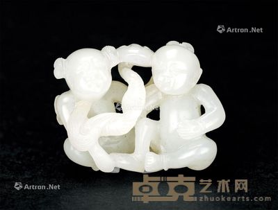 宋 白玉雕双童执荷图 4.2cm