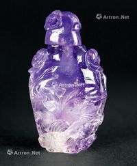 民国 紫晶雕花鸟鼻烟壶