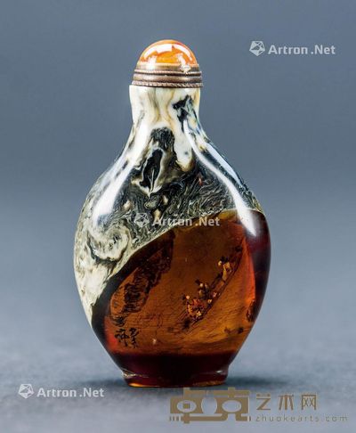 义仲-画泛舟图鼻烟壶 高7cm