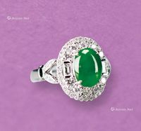 老坑艳绿翡翠钻石18K 白金女戒