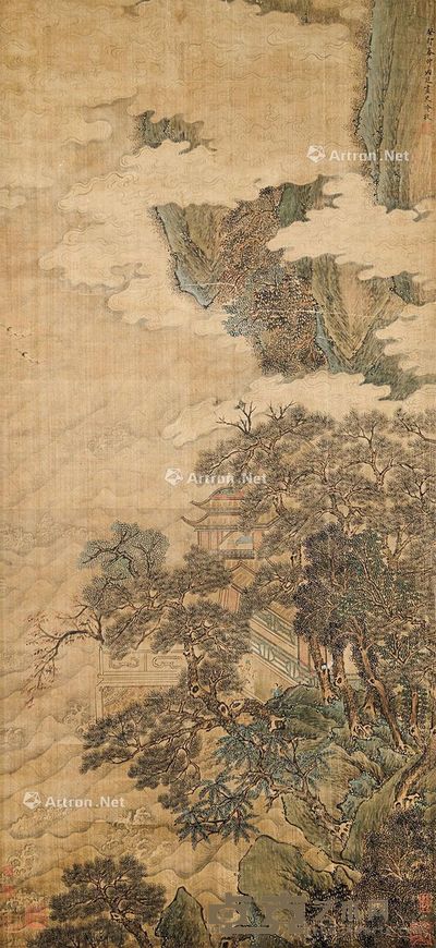 山水 轴心 设色绢本 143×65cm
