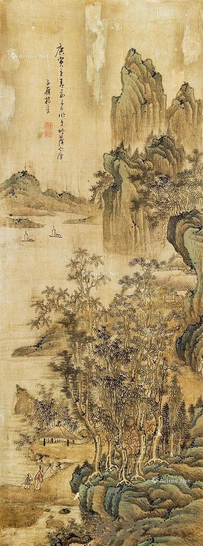 山水 镜心 设色绢本 97.5×37.5cm