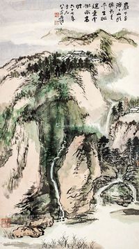 山水 轴心 设色纸本