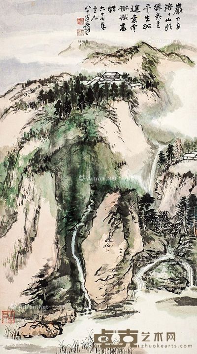 山水 轴心 设色纸本 68×38cm