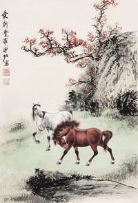 双马图 昼心 设色纸本