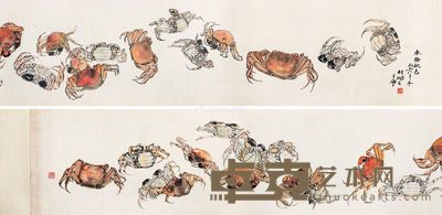 螃蟹图 卷轴 设色纸本 268×33cm