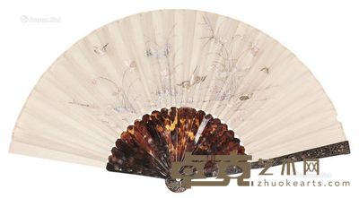 民国 玳瑁绢绣成扇 花鸟两面 45×13cm