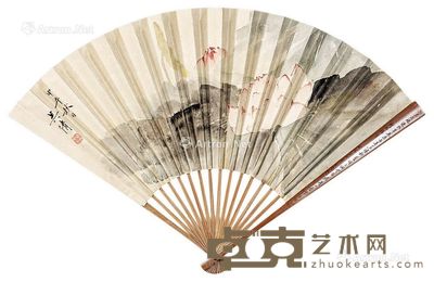 荷花 扇面 设色纸本 48×18.5cm