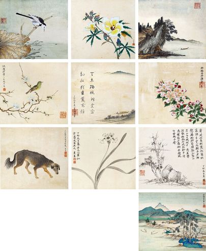 吴美美 仿古山水花鸟册