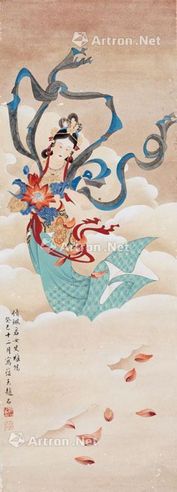 赵石 1953年作 飞天 设色纸本