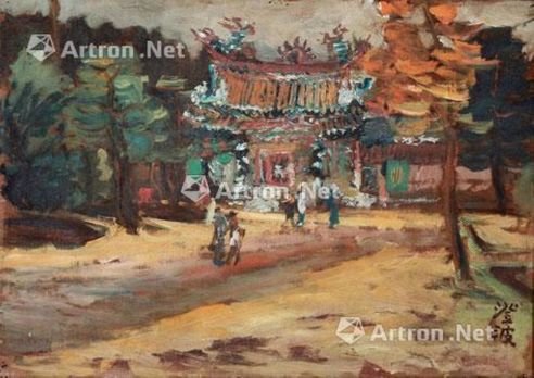 陈澄波 1935年作 水上妈祖庙 油彩画布