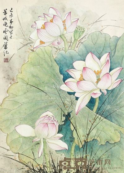 梁纪 荷花 67×48cm