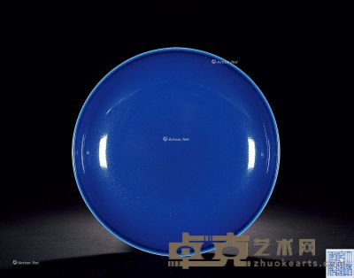 清乾隆 祭蓝釉盘 直径22cm