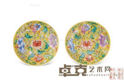 清光绪 洋彩花卉小碟 （一对） 直径10.5cm×2
