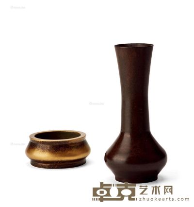 民国 铜制花插、香炉 （一组两件） 高11cm；直径5.1cm