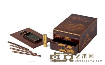 日式洒金漆器文房盒 （一套七件） 长28cm