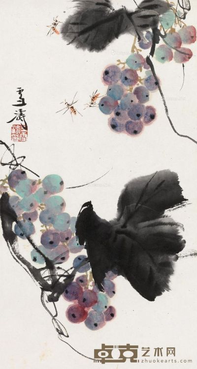 王雪涛 葡萄蜜蜂图 43×23cm