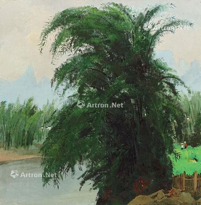 吴冠中 1978年作 江边竹林 油画木板