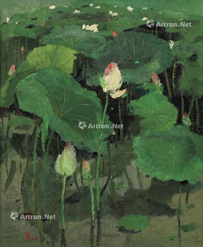 吴冠中 1973年作 荷花 油画画布