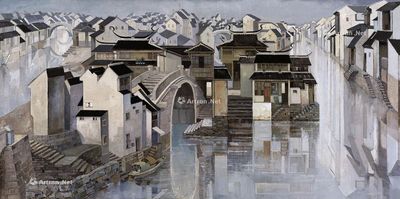 袁运甫 1981年作 江南水乡 油画木板
