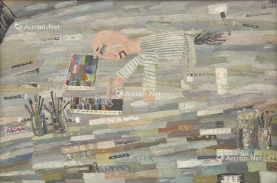 欧阳春 2004年作 画家狗 油画画布 画框