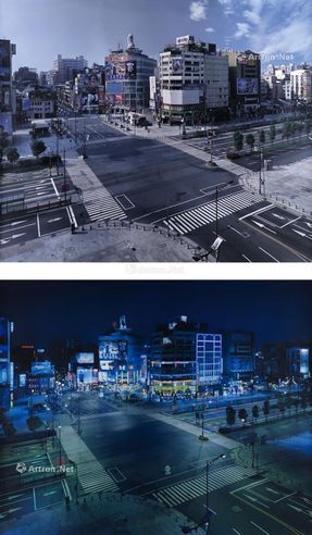 袁广鸣 2002年作 城市失格 - 西门町： 日与夜 （一组两张） 照片 镜框