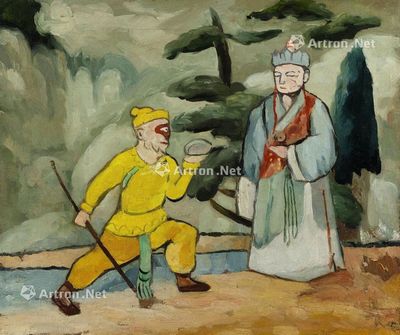 关良 A：唐僧与悟空；B：钟馗 （两件） 油彩画布