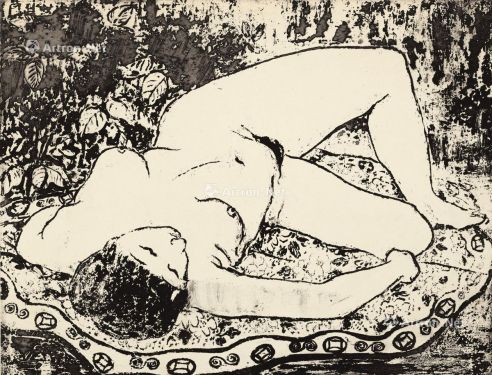 潘玉良 侧卧裸女 石版版画