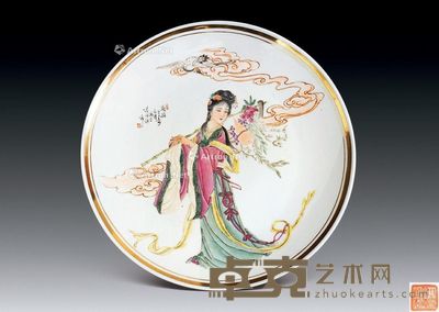 70年代 粉彩麻姑献寿碟 宽26cm