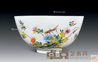 清道光 粉彩花卉纹碗 宽22cm