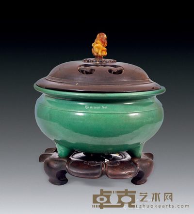 清 绿釉香炉 高18cm