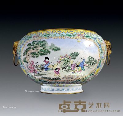 铜胎 珐琅彩鱼缸 宽33cm；高29cm