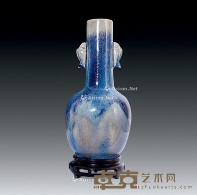 清 窑变双鱼耳花瓶 高25.5cm