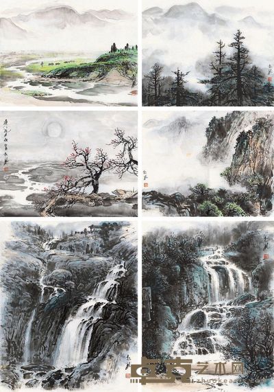 苏起龙 山水 44×35cm×6