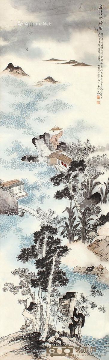 申石伽 山水 150×46cm