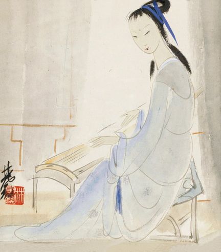 林凤眠 仕女抚琴