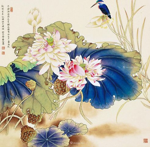 赵永夫 荷花小鸟