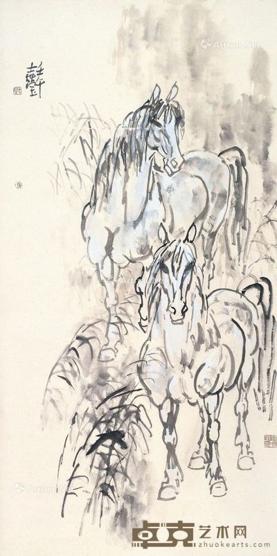 张士莹 双骏图 70×138.5cm