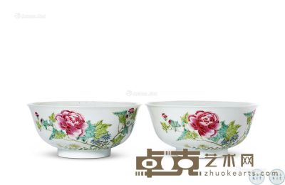 清雍正 粉彩花卉纹碗 （一对） 直径18cm