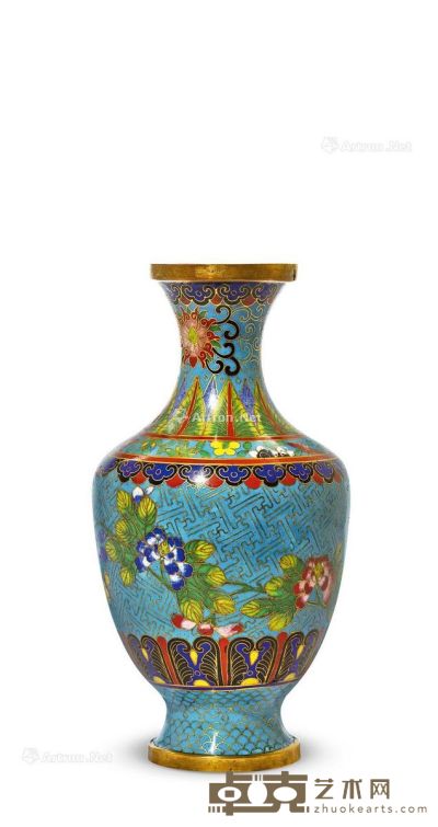晚清 掐丝珐琅花卉纹瓶 高18.5cm