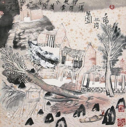 姚鸣京 夕阳秋岗图