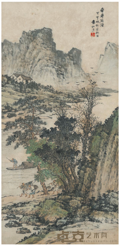 袁松年 春岸归渔图 68×33cm