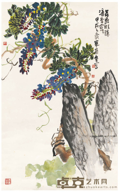 曹简楼　紫藤花图 96.5×59.5cm
