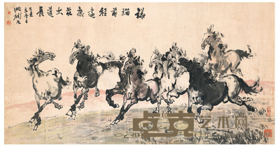 沈彬如 八骏图 176.5×93cm